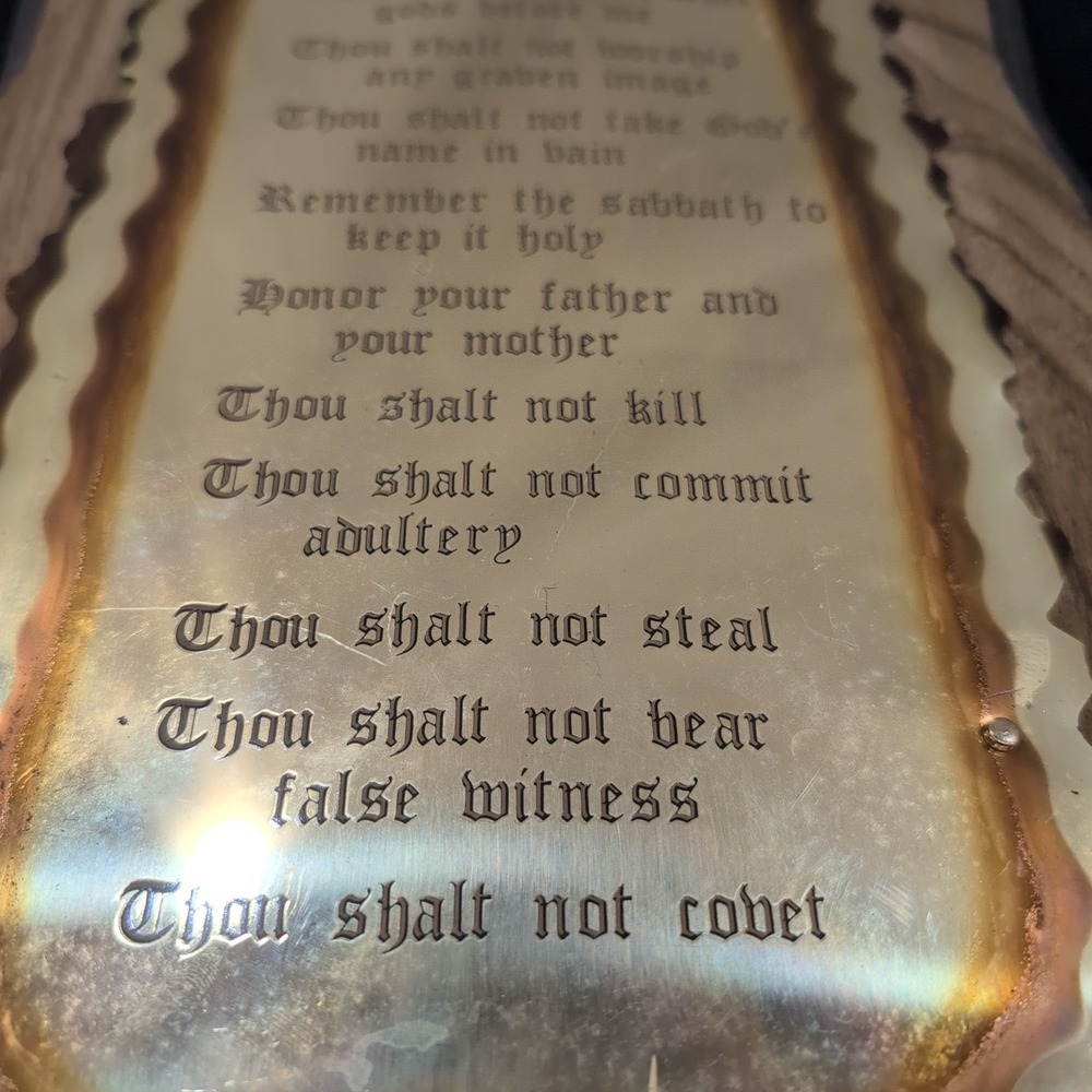 Vintage Ten Commandments Wood Metal Wall Plaque Religious Christian Home Decor - Picture 3 of 8